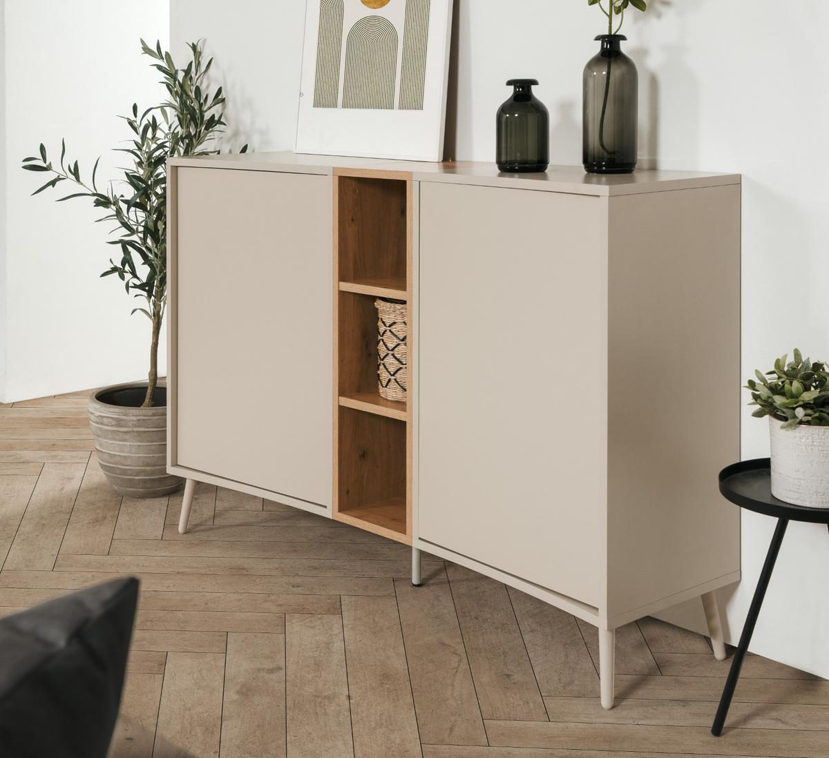 SIDEBOARD Kaschmir, Eiche Artisan 135 cm, Kommode mit Push-to-Open - Kaschmir/Eiche Artisan, Holzwerkstoff (135/90/37.5cm) - Furn.Design