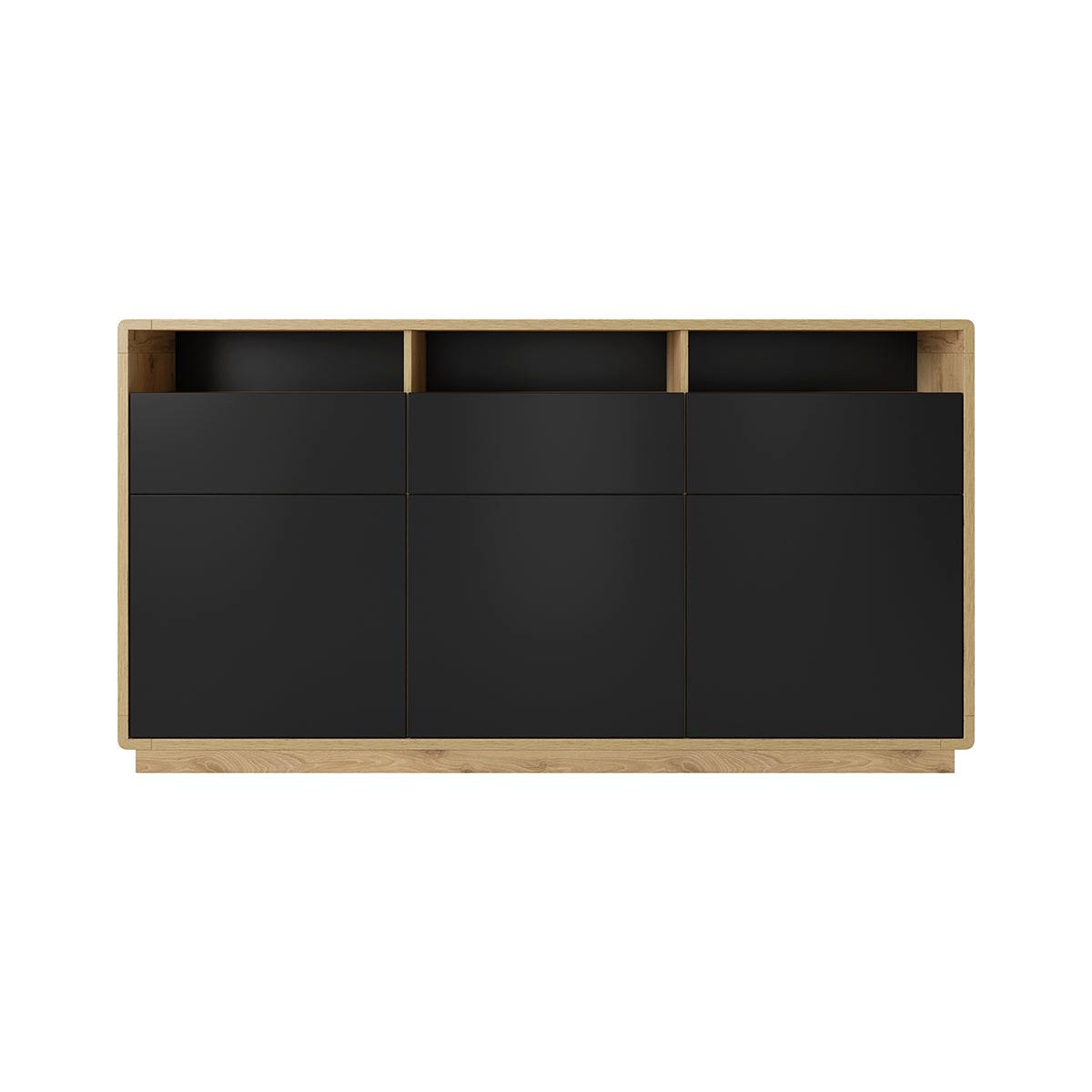 SIDEBOARD Raven Mattschwarz und Holz - Schwarz, Holzwerkstoff (180/96/40cm) - Petits-meubles