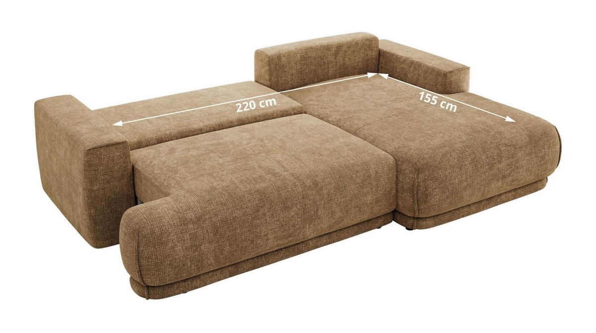 ECKSCHLAFSOFA RINA L Hellbraun Schenille grob gewebt - rechts - Hellbraun/Schwarz, Kunststoff/Textil (170/267cm) - MKS