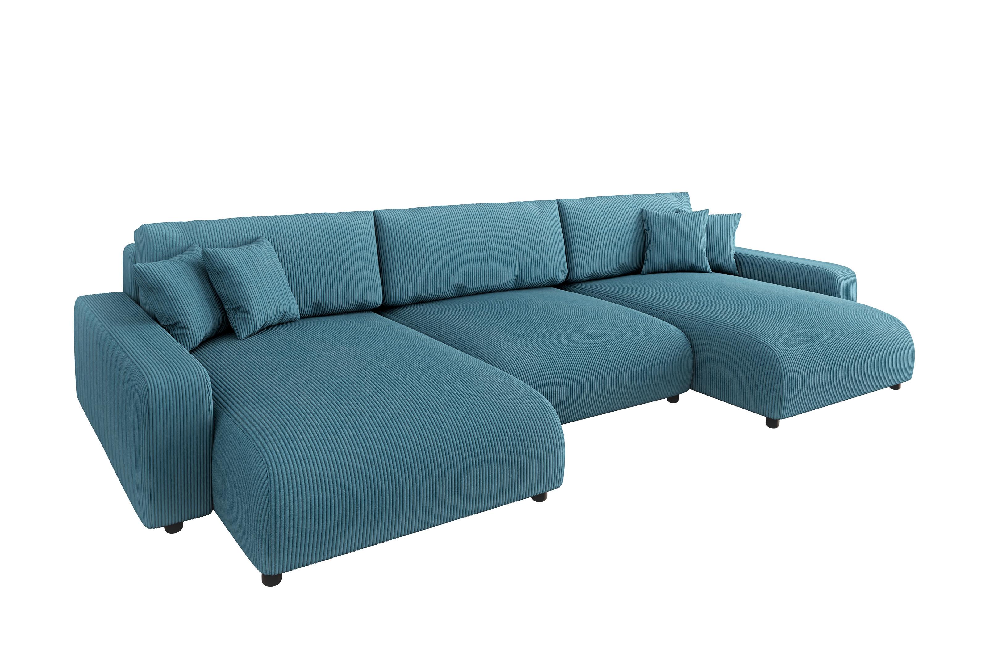 WOHNLANDSCHAFT Emma Türkis Cord - Türkis/Schwarz, Holz/Kunststoff (332/78/170cm) - S-Style Möbel