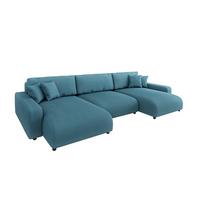 WOHNLANDSCHAFT Emma Türkis Cord - Türkis/Schwarz, Holz/Kunststoff (332/78/170cm) - S-Style Möbel