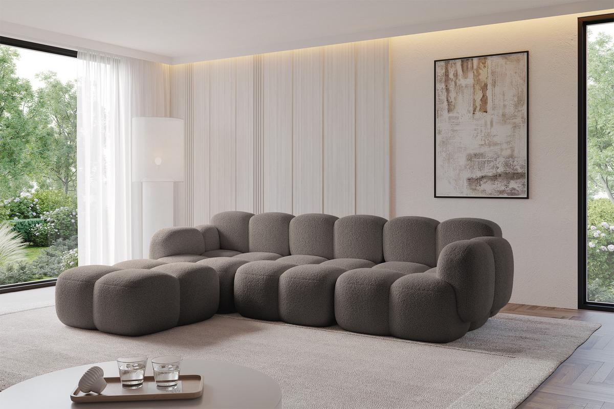 ECKSOFA modulares Sofa Links Miko-L2 302x205x75 Braun Bouclé - Dunkelbraun/Schwarz, Holzwerkstoff/Kunststoff (302/205cm) - ALTDECOR