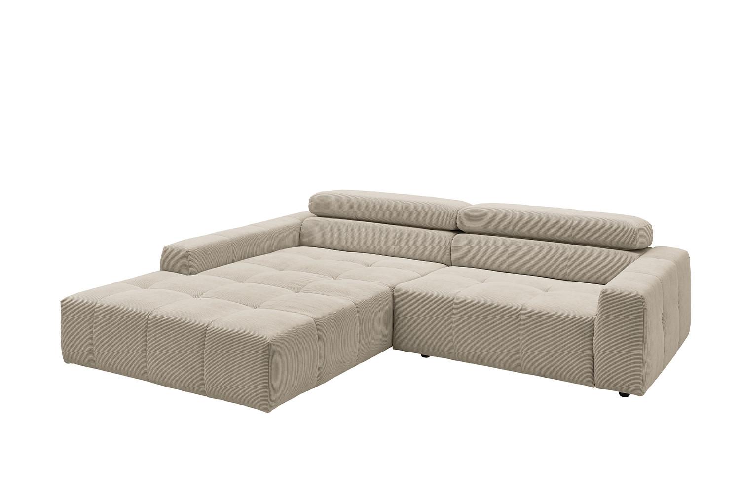 ECKSOFA MIT MOTORISCHEM SITZVORZUG RENO Beige Cord Relaxfunktion - Beige/Schwarz, Kunststoff/Textil (258/217cm) - KAWOLA