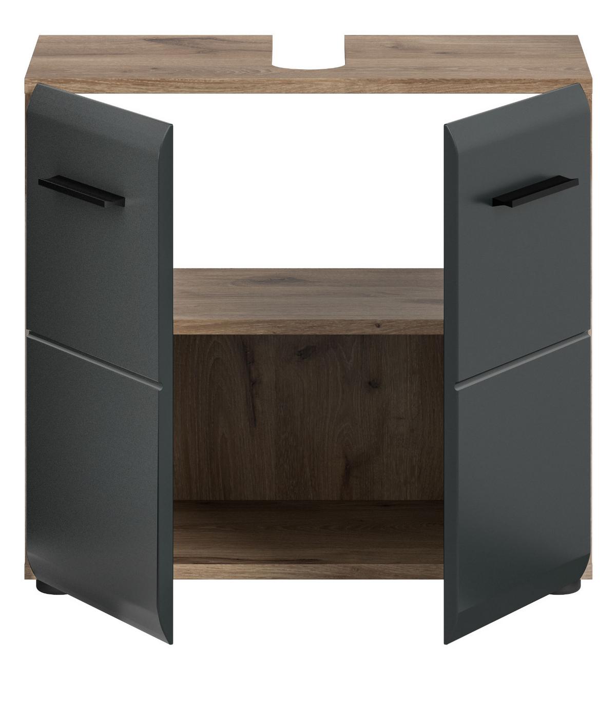 WASCHBECKENUNTERSCHRANK schwarz matt, Eiche Nox, Waschtisch Badschrank 60 cm - Eichefarben/Schwarz, Holzwerkstoff/Kunststoff (60/54/30cm) - Inn.Furn