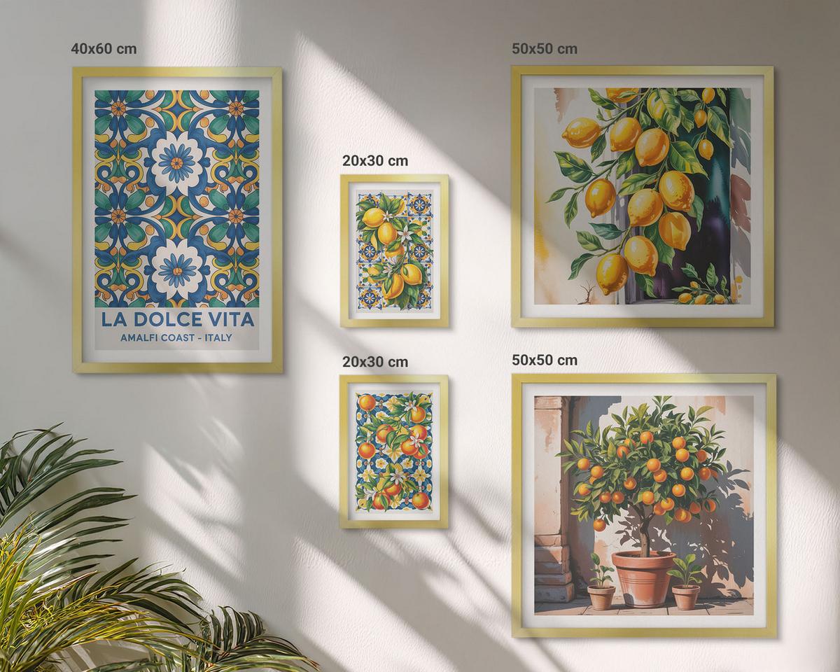 BILDER SET 5er Set - 50x50 cm & 20x30 cm & 40x60 cm Goldrahmen - Zitronenlimonade blaue Tür - Goldfarben, Kunststoff (40/60cm) - TULUP