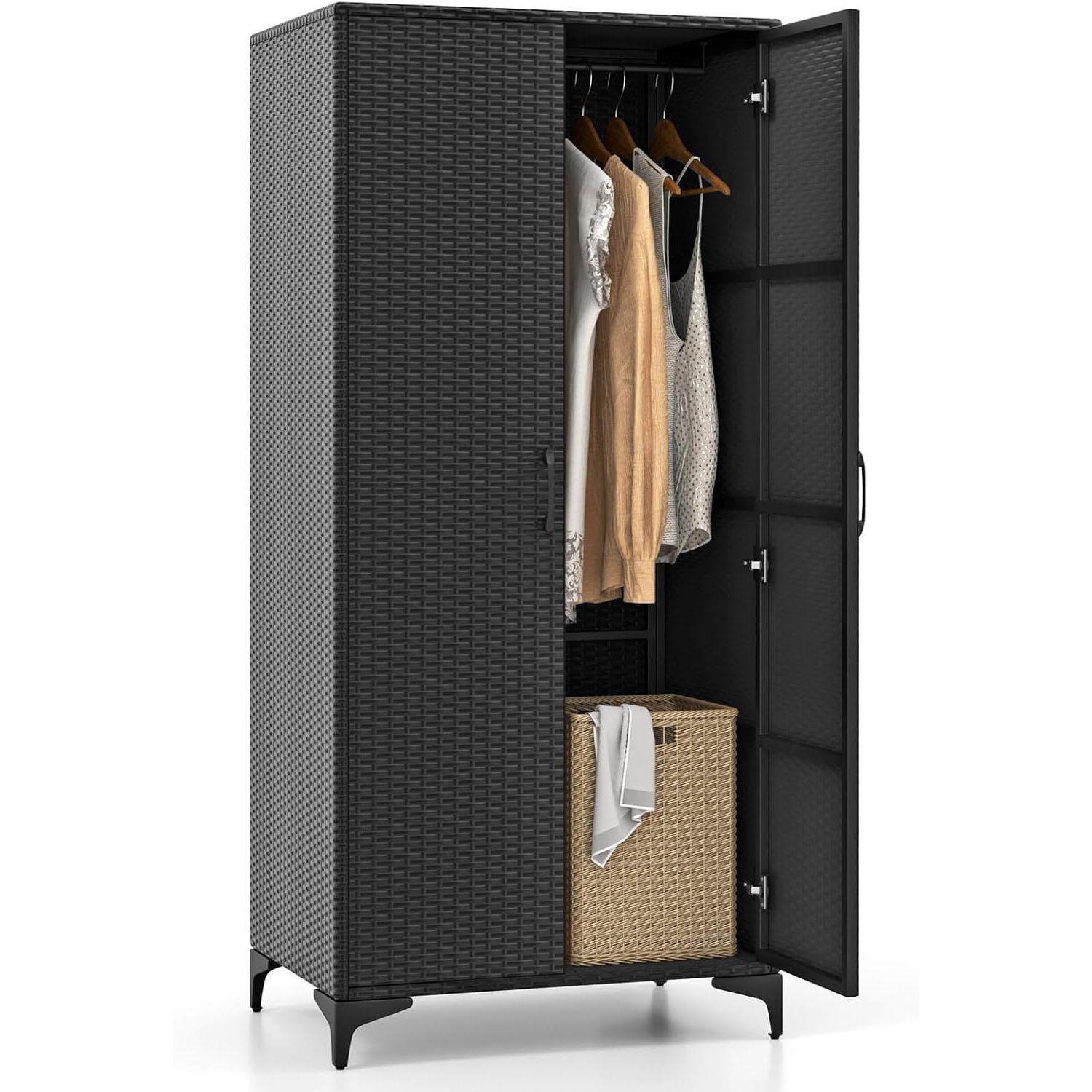 GARTENSCHRANK Schwarz - Schwarz, Kunststoff (72/157/50cm) - COSTWAY