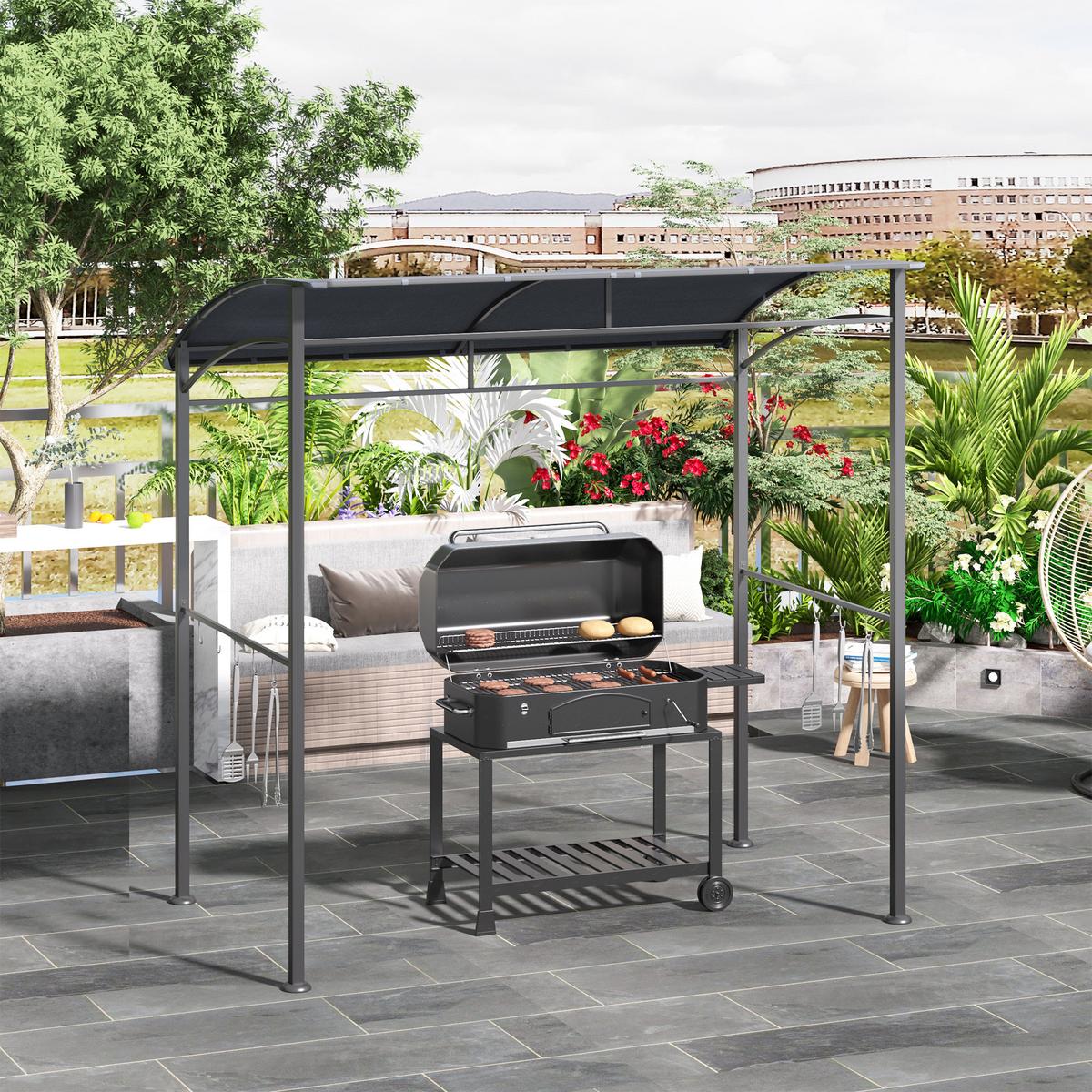 GRILLPAVILLON Metall Polyester Grau Schwarz - Grau, Metall (150/220/215cm) - Outsunny