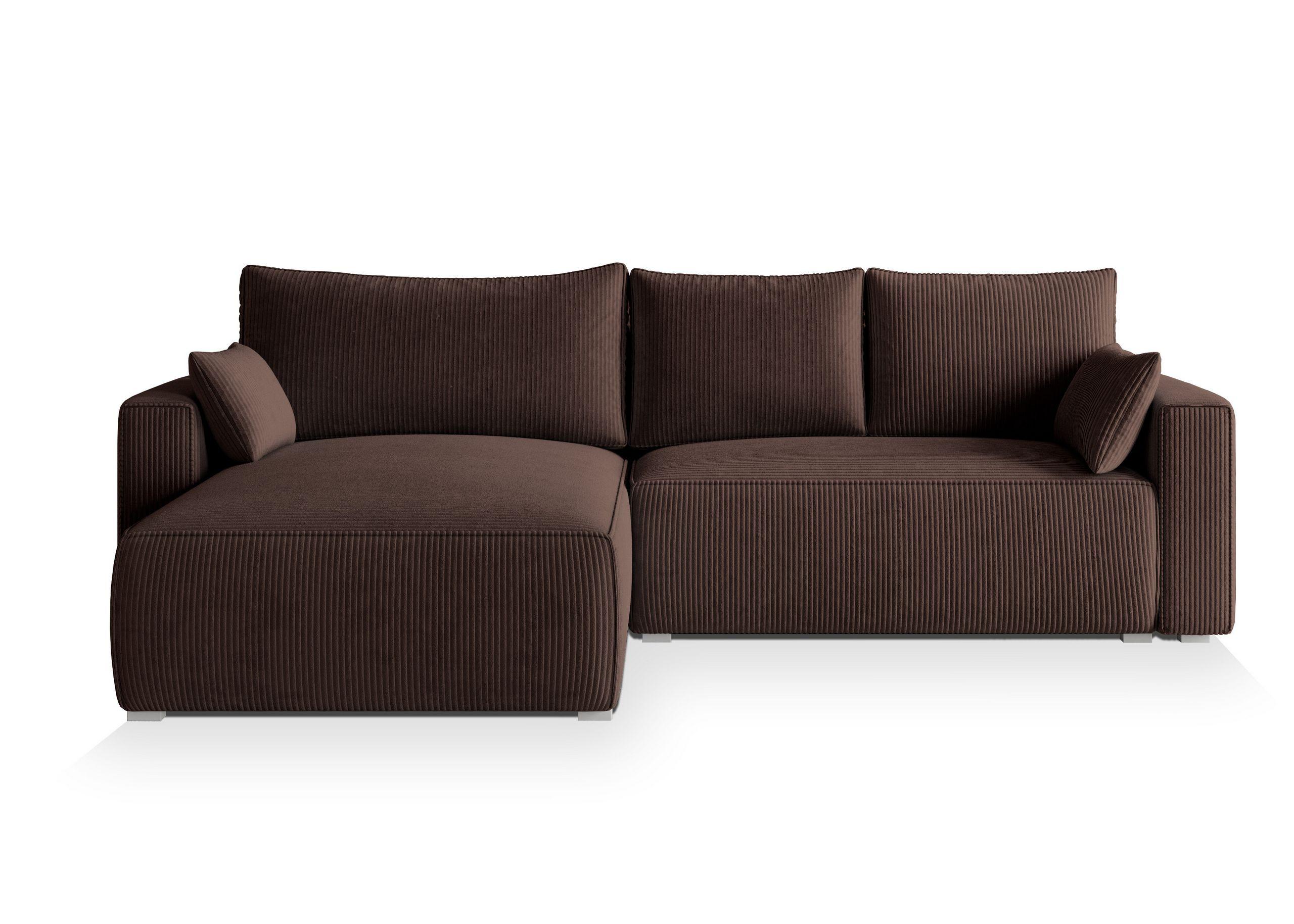 ECKSOFA FORIL P Braun Kordstoff mit Schlaffunktion - Braun/Grau, Holz/Kunststoff (265/178cm) - MASSENO