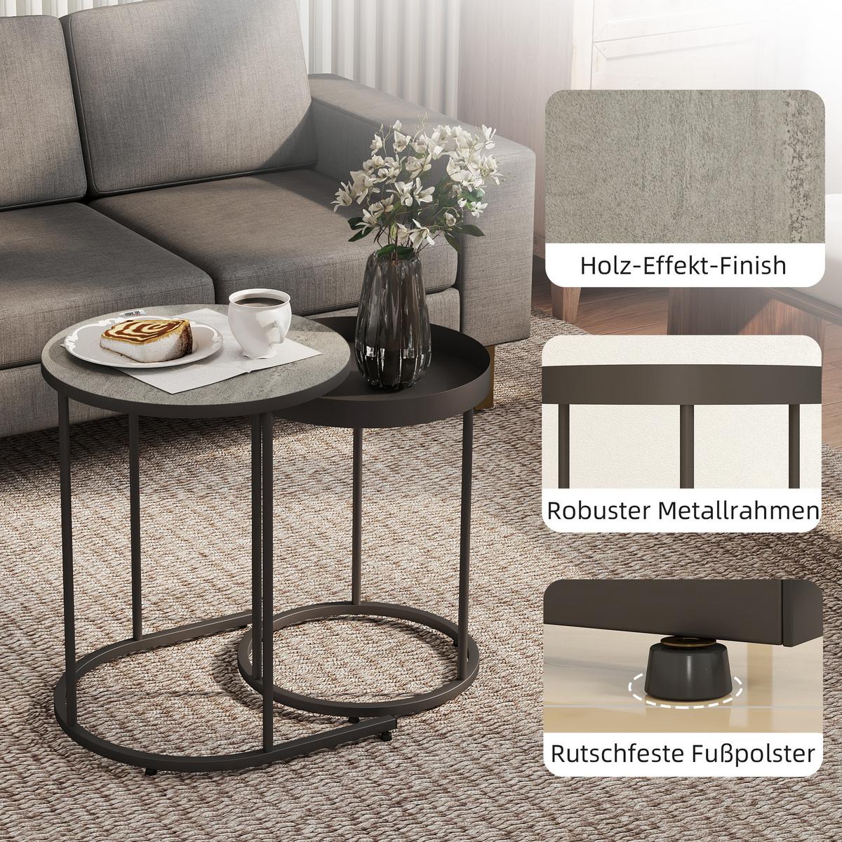 BEISTELLTISCH 2ER-SET Metall MDF Grau - Schwarz/Grau, Metall (42/42/54cm) - HOMCOM