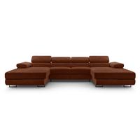 WOHNLANDSCHAFT Arborio Ziegelrot 352/202/90 cm mit Schlaffunktion - Schwarz/Orange, Textil/Metall (352/90/202cm) - AX Living