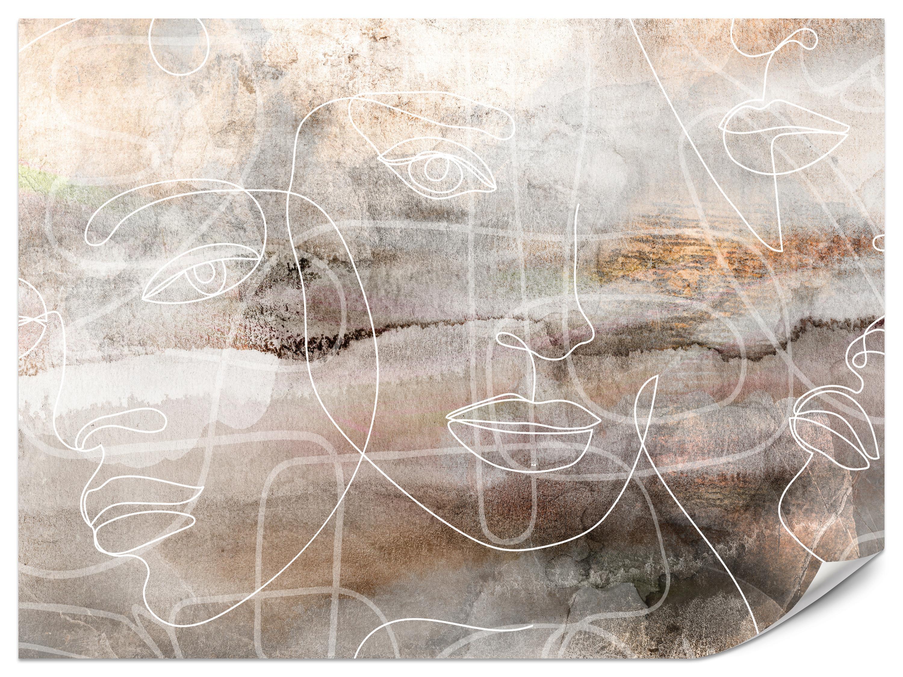 FOTOTAPETE für Wohnzimmer Gesichter Abstraktion 200x140 - Beige/Braun, Papier (200/140cm) - Muralo