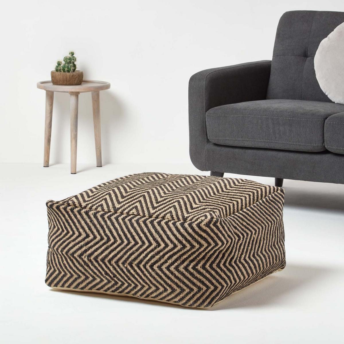 SITZPOUF Ethno Style mit Zickzack-Muster, 60/60/30 cm - Schwarz, Textil (60/30/60cm) - Homescapes