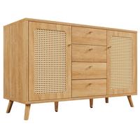 SIDEBOARD 140 cm in Rattan-Optik mit 4 Schubladen - Sonoma Eiche, Holzwerkstoff (140/86/40cm) - Urban Meuble
