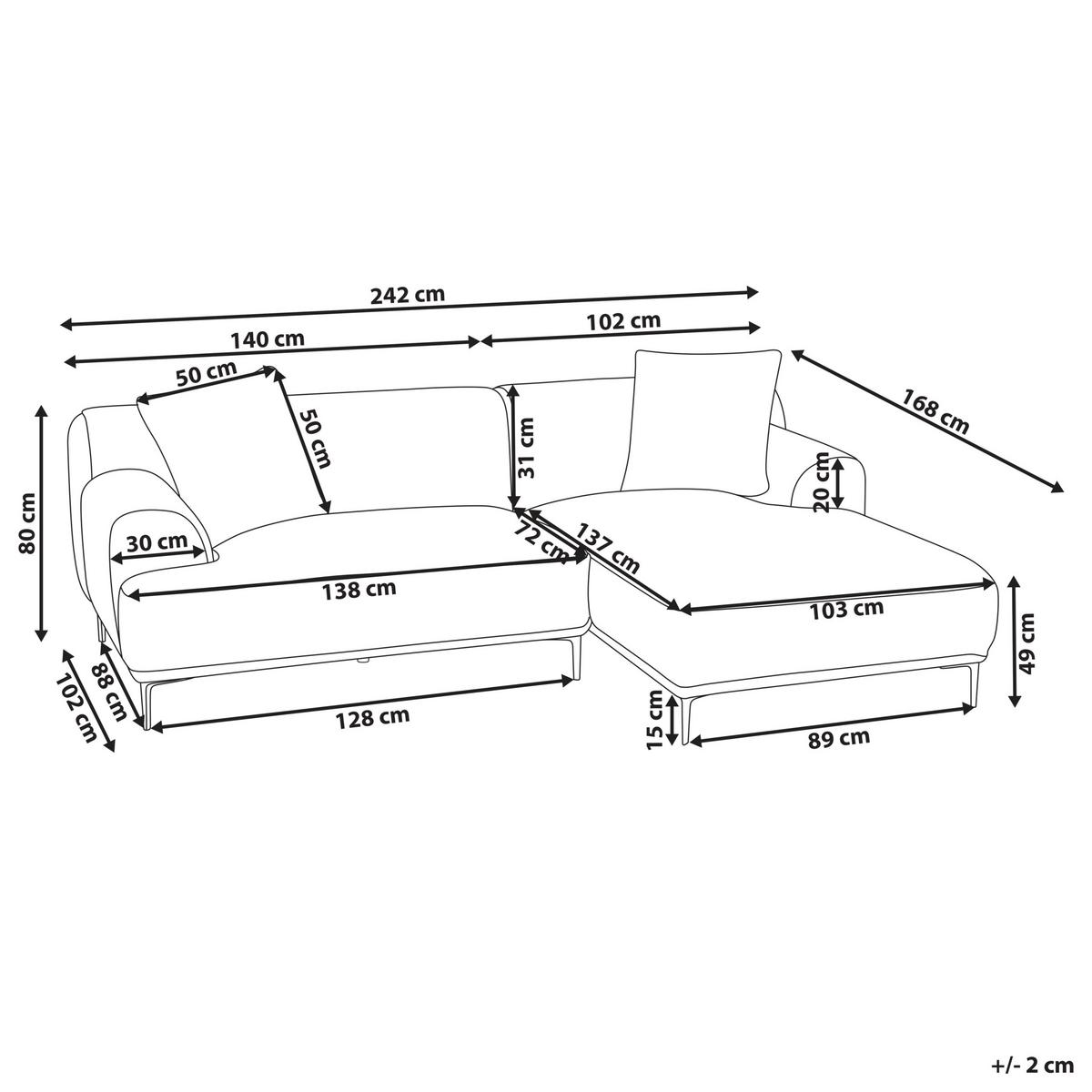 ECKSOFA Cord Braun rechtsseitig Stenum - Messingfarben/Braun, Textil (242/168cm) - Beliani