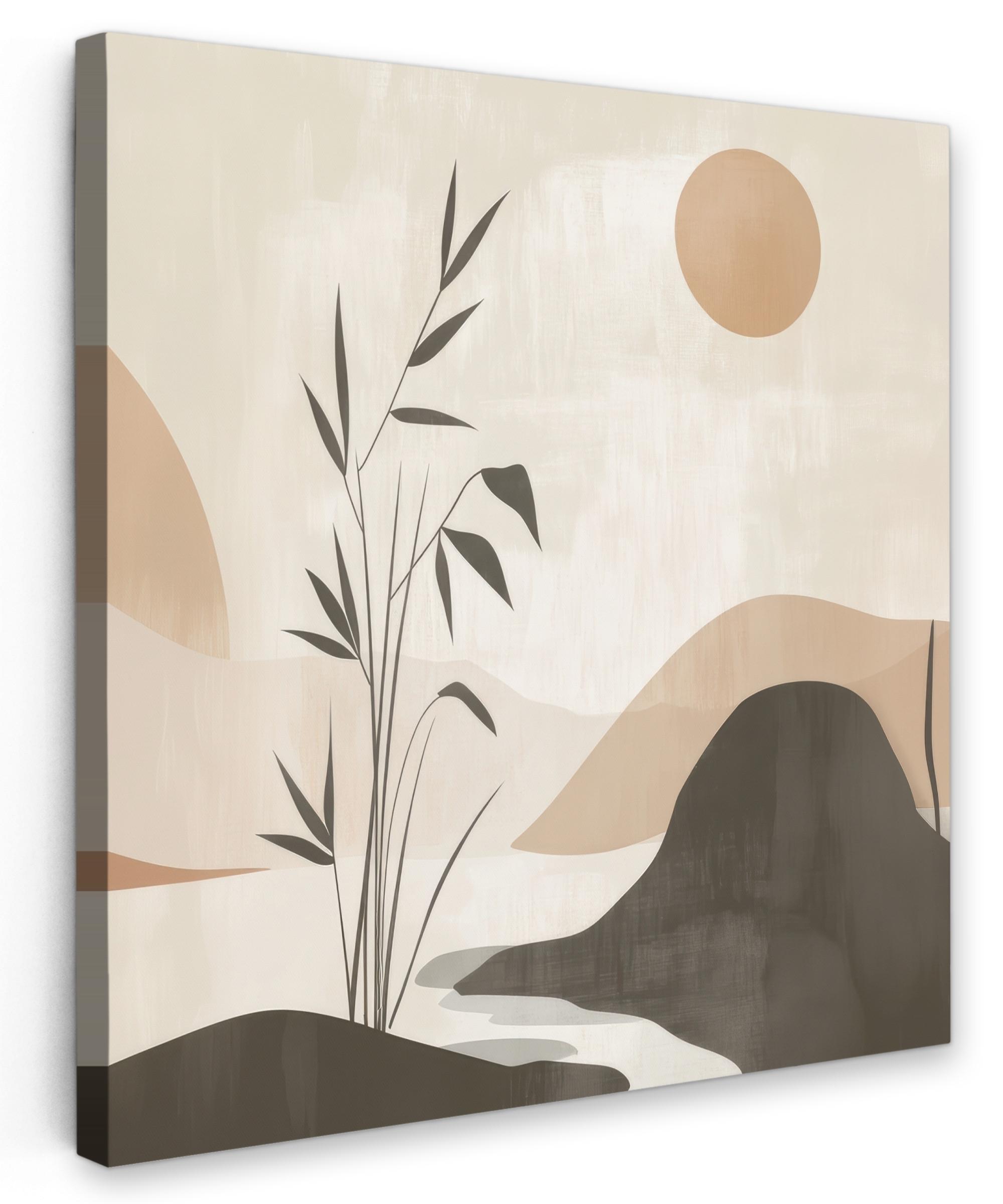 LEINWANDBILD Japandi - Landschaft - Beige Deko Groß 90x90 cm - Cognac, Textil (90/90cm) - MuchoWow
