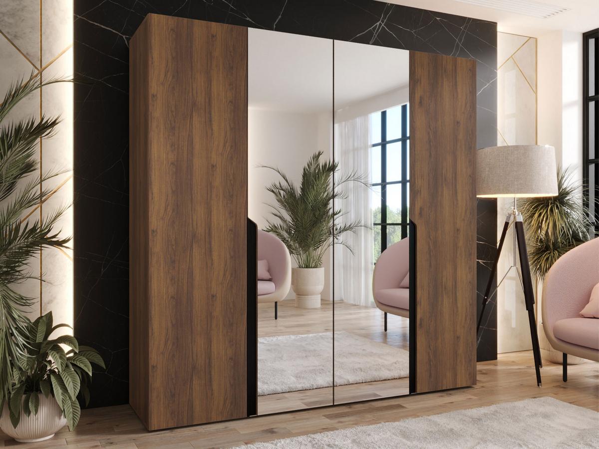 DREHTÜRENSCHRANK Mila II 200 - Nussbaumfarben/Schwarz, Holzwerkstoff/Kunststoff (200/202/52cm) - MIRJAN24