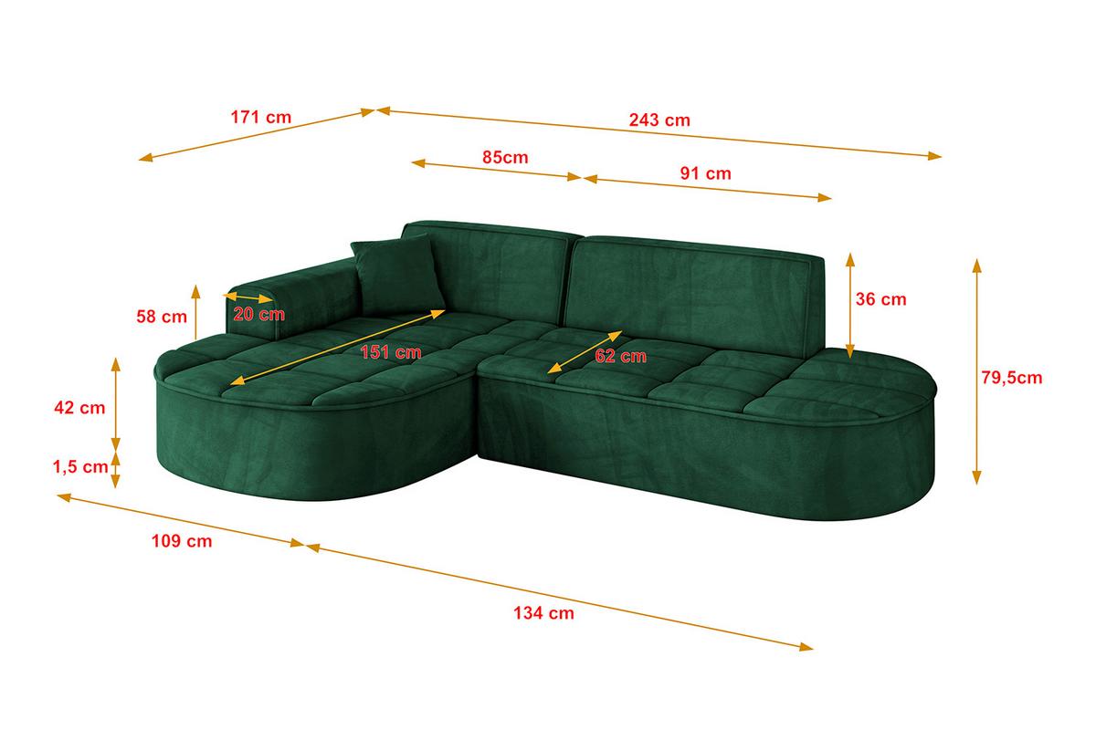 ECKSOFA Ottomane Links TARO-L1 - 243x171x79,5 cm Dunkelgrün - Grün, Holzwerkstoff/Textil (243/171cm) - ALTDECOR