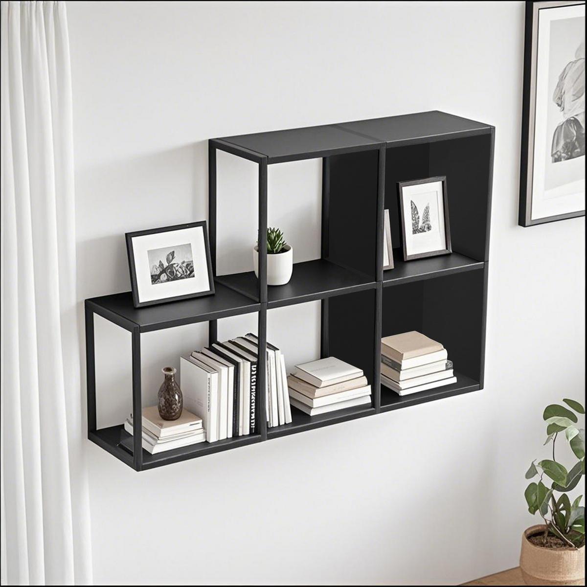 WANDREGAL-SET 5 TLG. Nostened - Schwarz, Metall (27.5/27.5/20cm) - [en.casa]