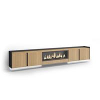 LOWBOARD, Eiche und Schwarz, 315/35/50cm, Elektrokamin XXL, Hängend, Led - Eichefarben, Holzwerkstoff (315/50/35cm) - Skraut Home
