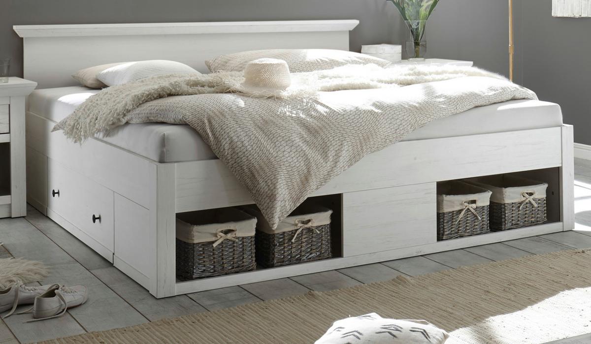 BETT Pinie weiß Liegefläche 180 x 200 cm, Stauraumbett mit Bettschubkasten - Schwarz/Weiß, Holzwerkstoff/Kunststoff (180/200cm) - Furn.Design