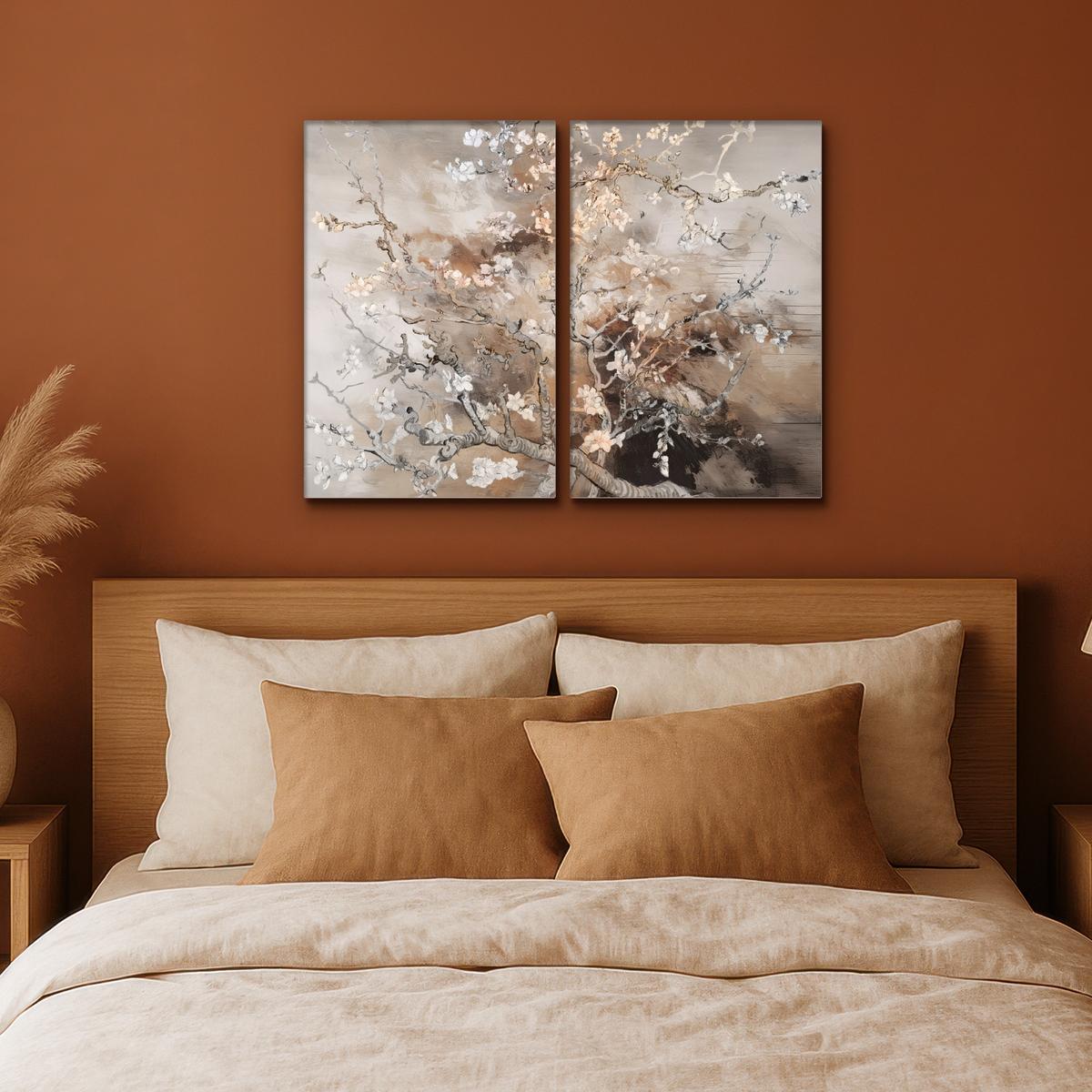 LEINWANDBILD 2er Set Mandelblüte - Abstrakt - Beige 80x60 cm - Beige, Textil (80/60cm) - MuchoWow