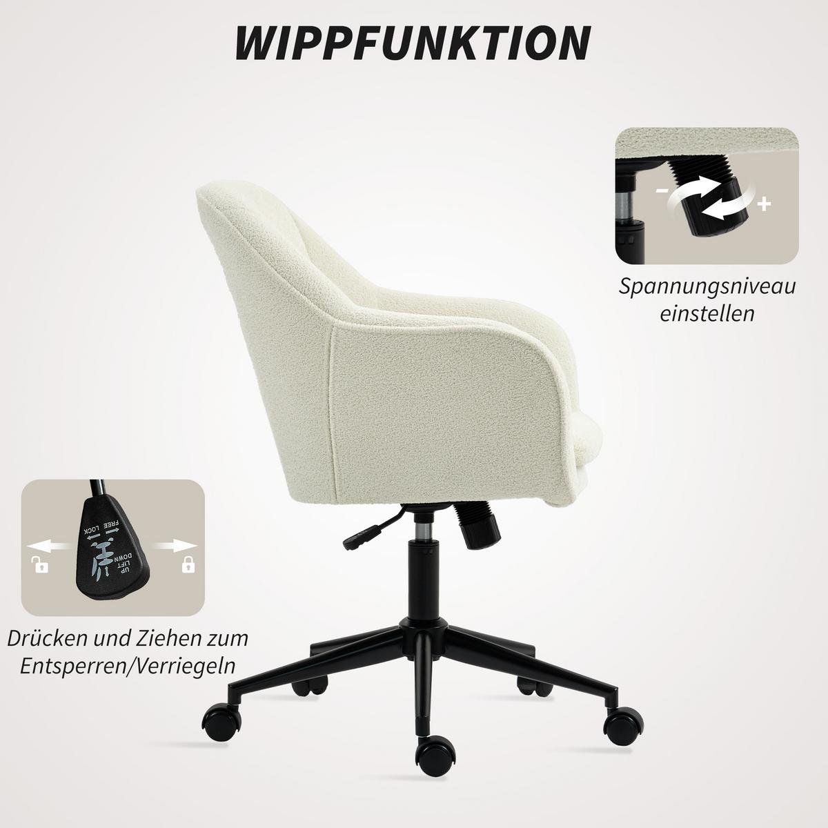 SCHREIBTISCHSTUHL Homeoffice Stuhl mit Samtoptik Gewölbter Rückenlehne Beige - Beige, Textil (60/94/63cm) - HOMCOM
