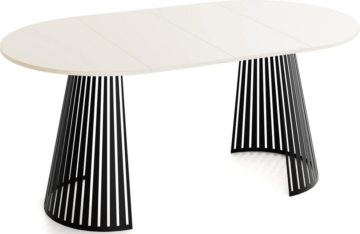 ESSTISCH Naro rund ausziehbar mit Schwarzem Lamellen-Metallgestell, Beige Cashmere 100-180/100/76 cm - Kaschmir/Beige, Holzwerkstoff/Metall (100/176/76cm) - WFL GROUP