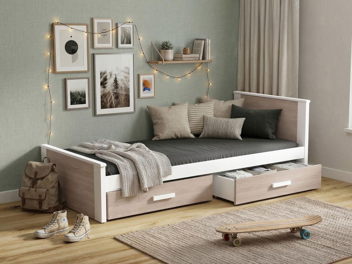 JUGENDBETT Aldo - Weiß/Sonoma Eiche, Holz (90/200cm) - MIRJAN24