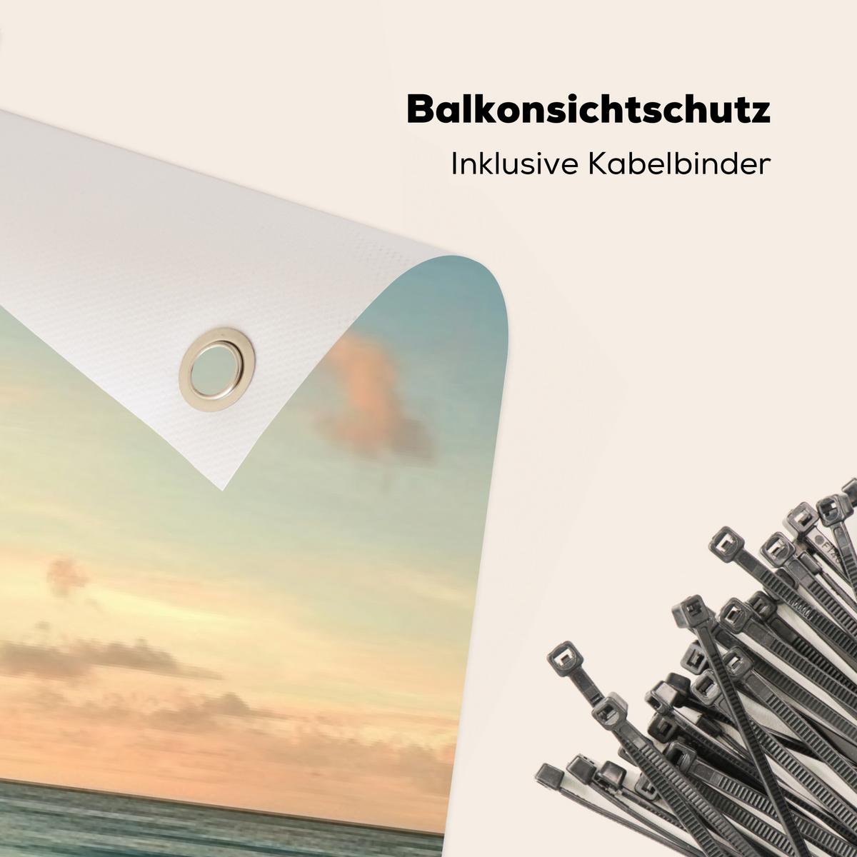 BALKON-SICHTSCHUTZ Strand - Palmen - Meer - Sonnenuntergang Windschutz 300x90 cm - Samtahornfarben, Kunststoff (300/90cm) - MuchoWow