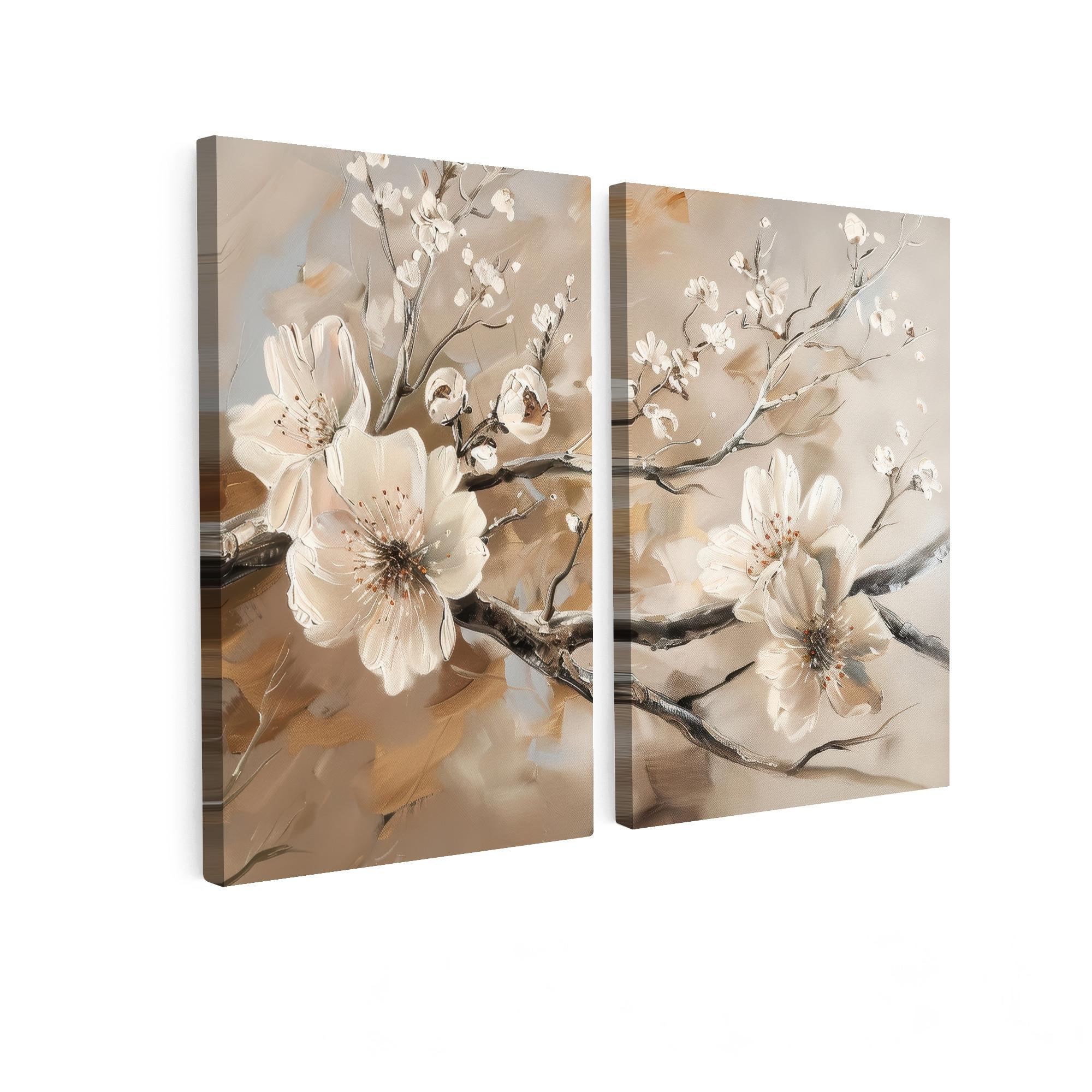 LEINWANDBILD 2er Set Blüte - Beige - Abstrakt - Blumen 160x120 cm - Hellbraun, Textil (160/120cm) - MuchoWow