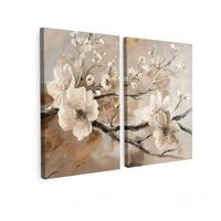 LEINWANDBILD 2er Set Blüte - Beige - Abstrakt - Blumen 160x120 cm - Hellbraun, Textil (160/120cm) - MuchoWow