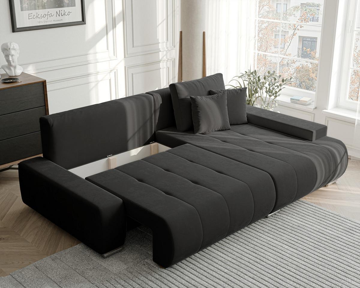 ECKSOFA NIKO Links, mit Schlaffunktion und Bettkasten, Anthrazit - Anthrazit, Textil (227/153cm) - Idohome