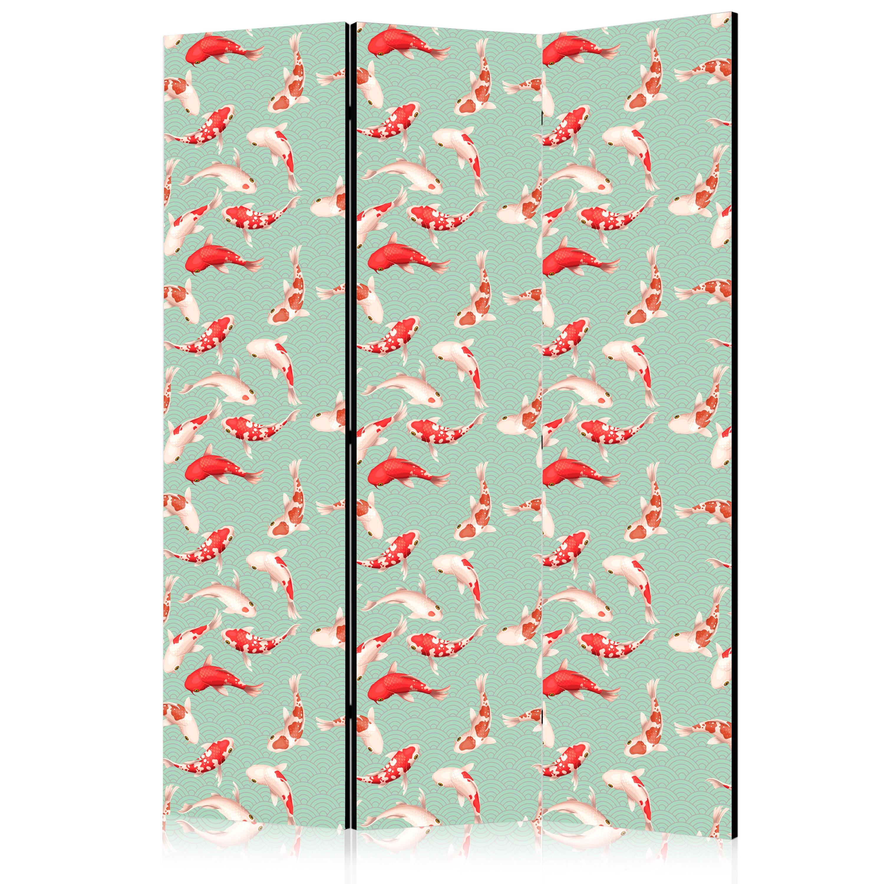 PARAVENT Beidseitig Bedruckter 3-tlg 135x172 cm Koi Fische - Multicolor, Holz/Textil (135/172/3cm) - Muralo