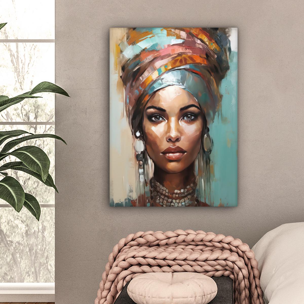 LEINWANDBILD Frau - Kunst - Schmuck - Porträt Wandbild Wohnzimmer 60x80 cm - Blaugrau, Textil (60/80cm) - MuchoWow