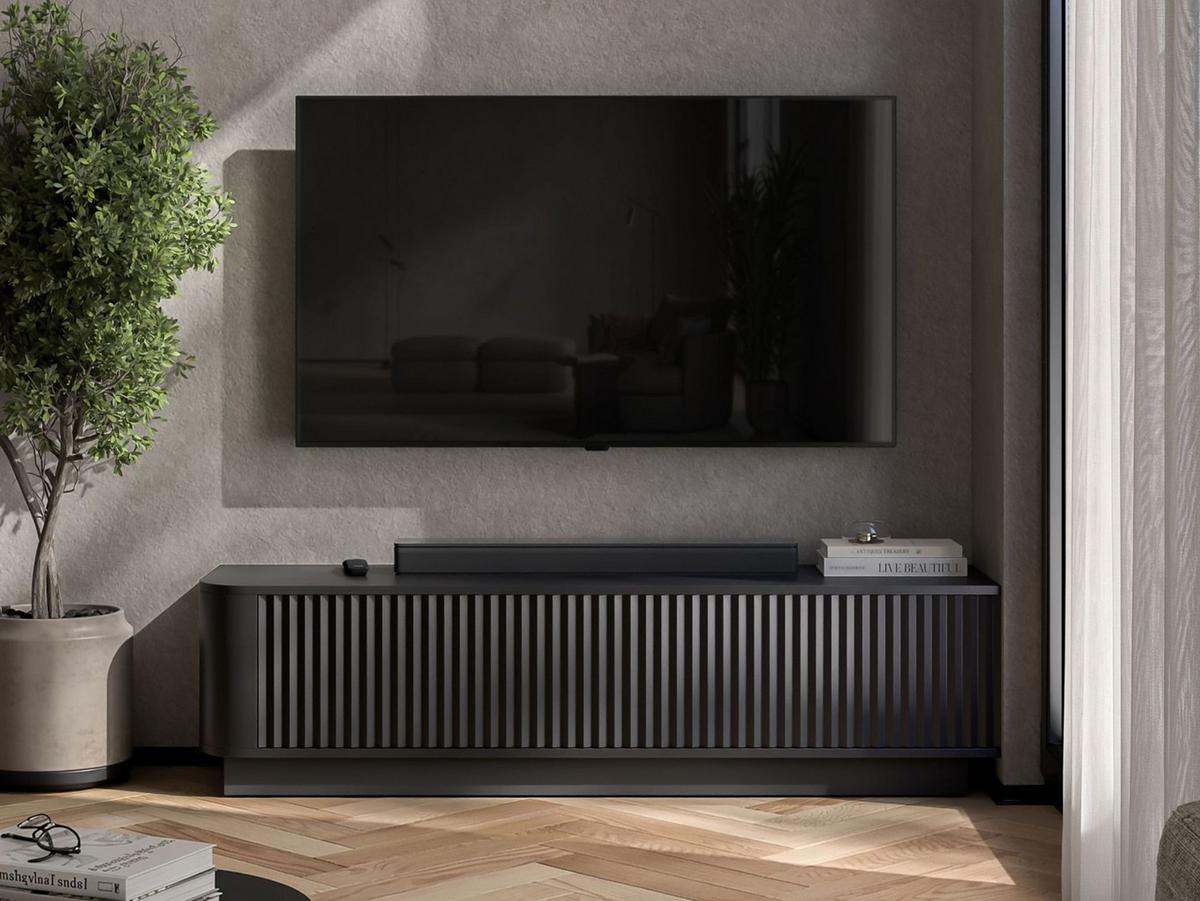 TV-LOWBOARD Aurora Schwarz matt 140 cm mit Sockel - Schwarz, Holzwerkstoff (140/37/35cm) - Meble Lindner