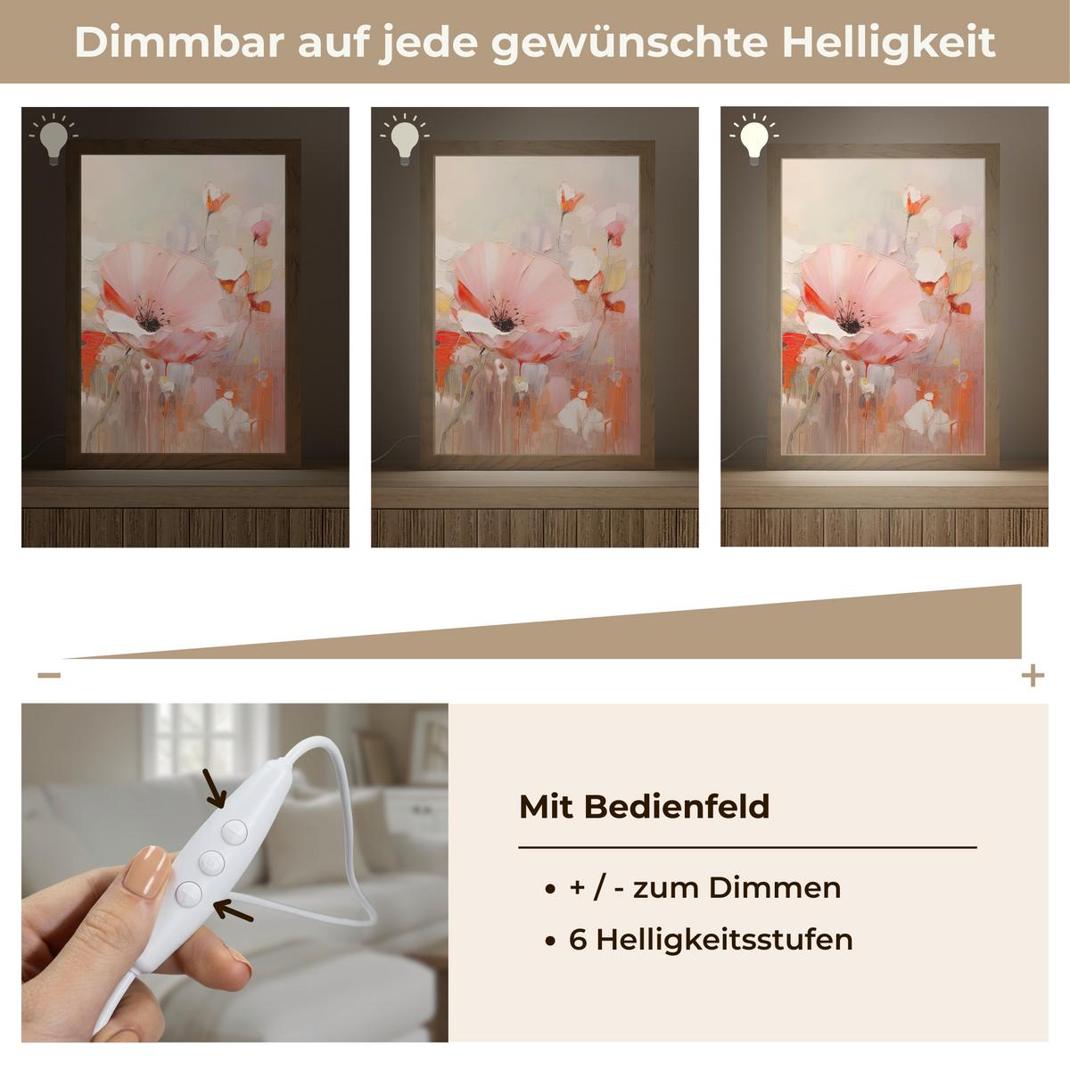 TISCHLEUCHTE Blumen - Aquarell - Rosa - Abstrakt - Kunst 20x30 cm - Anthrazit, Holzwerkstoff (8/20/30cm) - OnlyWow