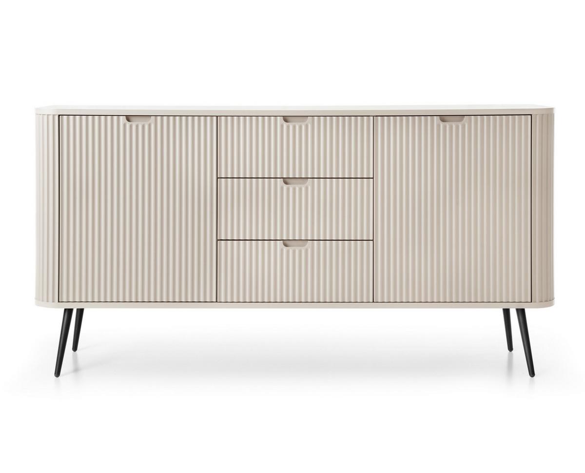SIDEBOARD Salvia 2T 3S Beige, Schwarz 168/87/39 cm – mit geriffelten Fronten und hohen Beinen - Beige/Schwarz, Holzwerkstoff/Metall (168/87/39cm) - AX Living