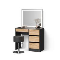 SCHMINKTISCH Imola Anthrazit/Goldkraft Eiche mit LED-Spiegel und Hocker - Honigeiche/Anthrazit, Holzwerkstoff (90/75/55cm) - Livinity®