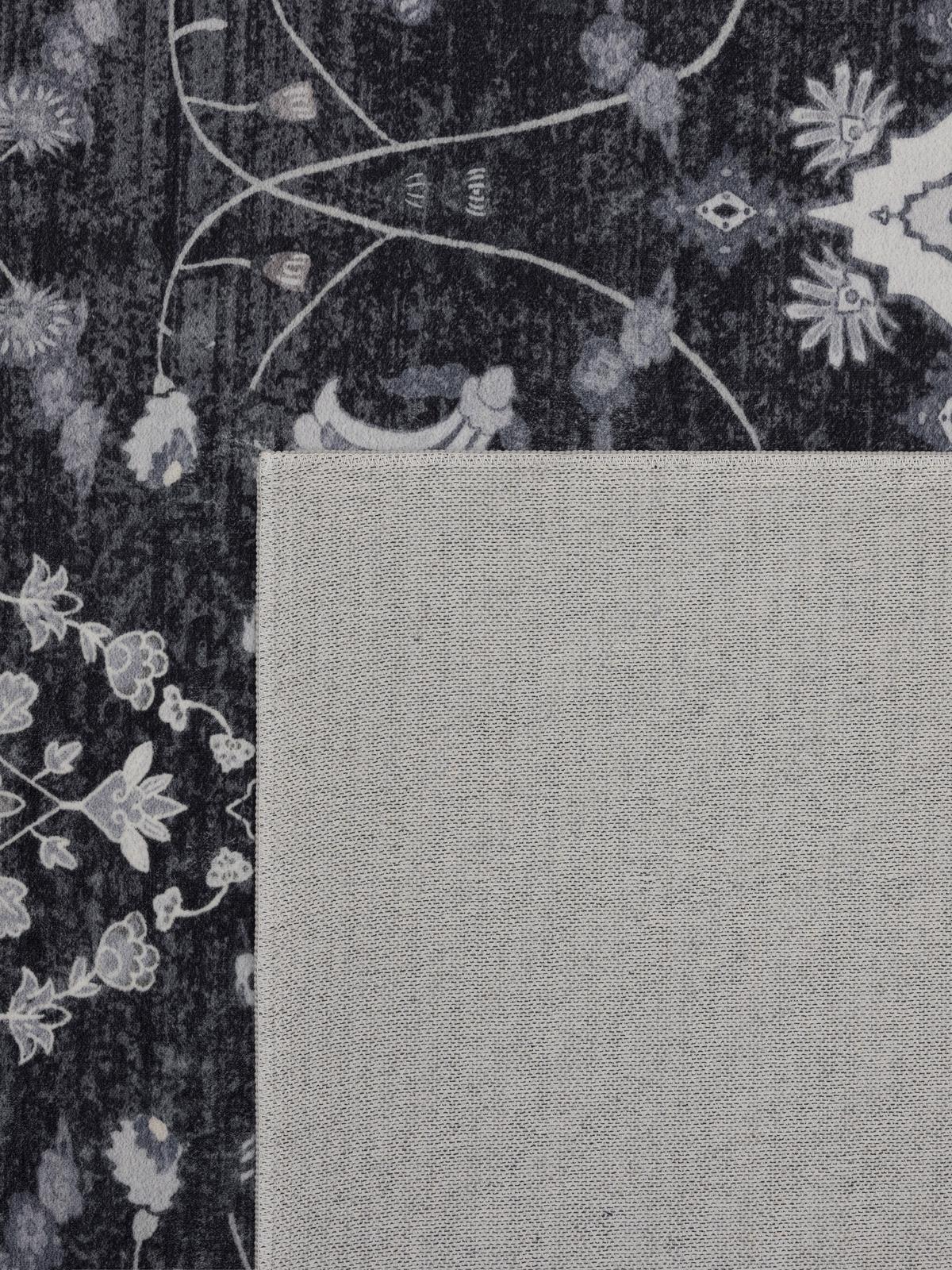 LÄUFER waschbar, mit floralen Ornamenten, VERNANTE in Schwarz-Creme-Grau, 80 x 150 cm - Schwarz, Textil (80/150cm) - KADIMA DESIGN