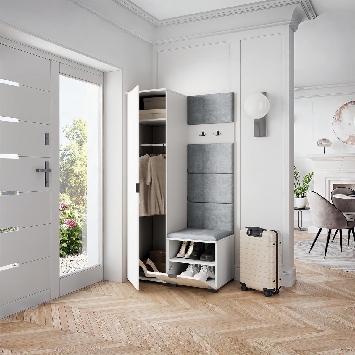GARDEROBENSCHRANK LORI 95/181/51 cm Modern Weiß - Hellgrau/Weiß, Holzwerkstoff (95/181/51cm) - MASSENO