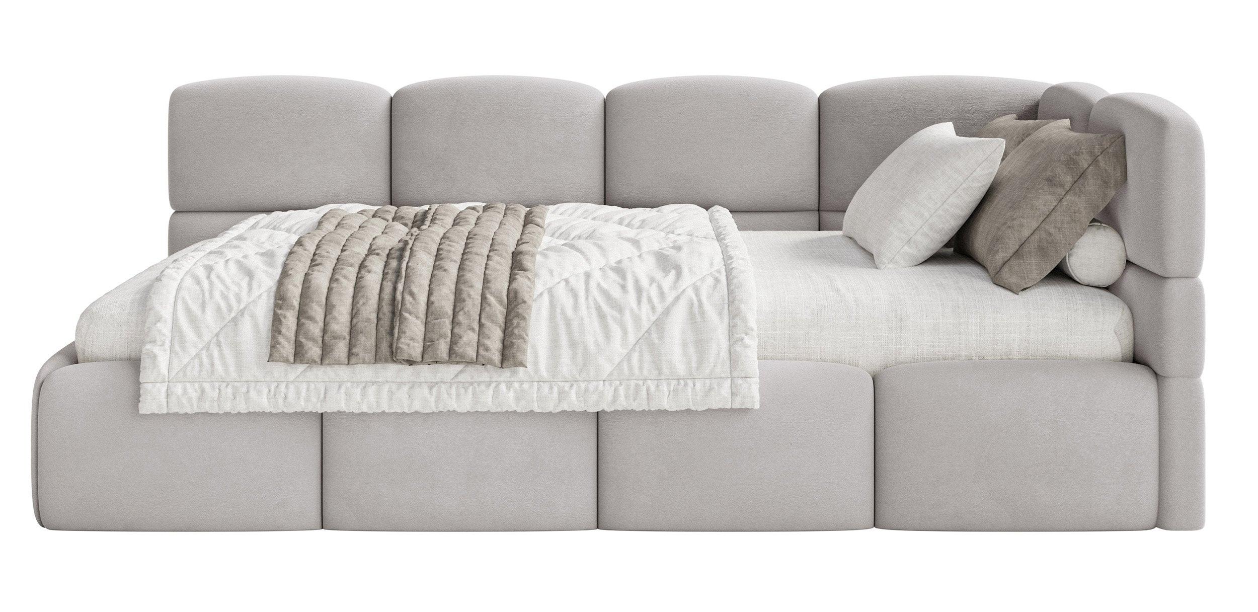 JUGENDBETT Cloudy Hellgrau 120 cm, Easy-Clean-Velours - Hellgrau/Schwarz, Kunststoff/Textil (120/200cm) - Selsey