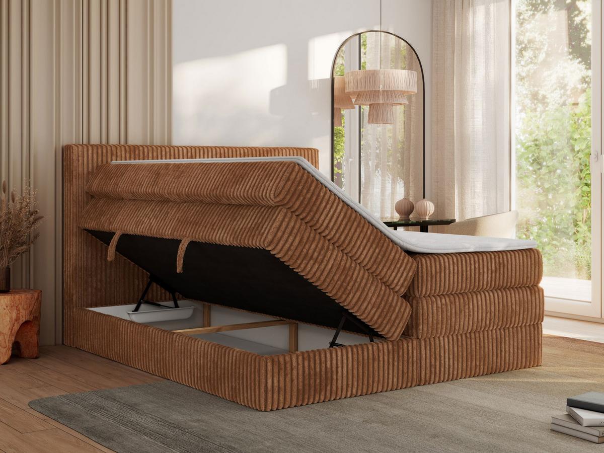 BOXSPRINGBETT TILIANO KING - 200/200 - Orange Cord - H4 - Orange, Holz/Textil (200/200cm) - MKS