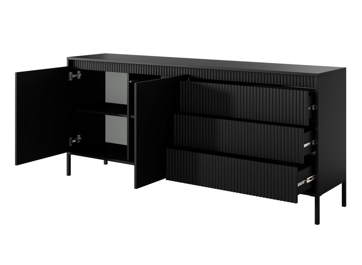 SIDEBOARD Trentinis 2T 3S Schwarz 187,1/41,4/39,5 cm – Geriffelten Fronten - Schwarz, Holzwerkstoff/Metall (187.1/41.4/39.5cm) - AX Living