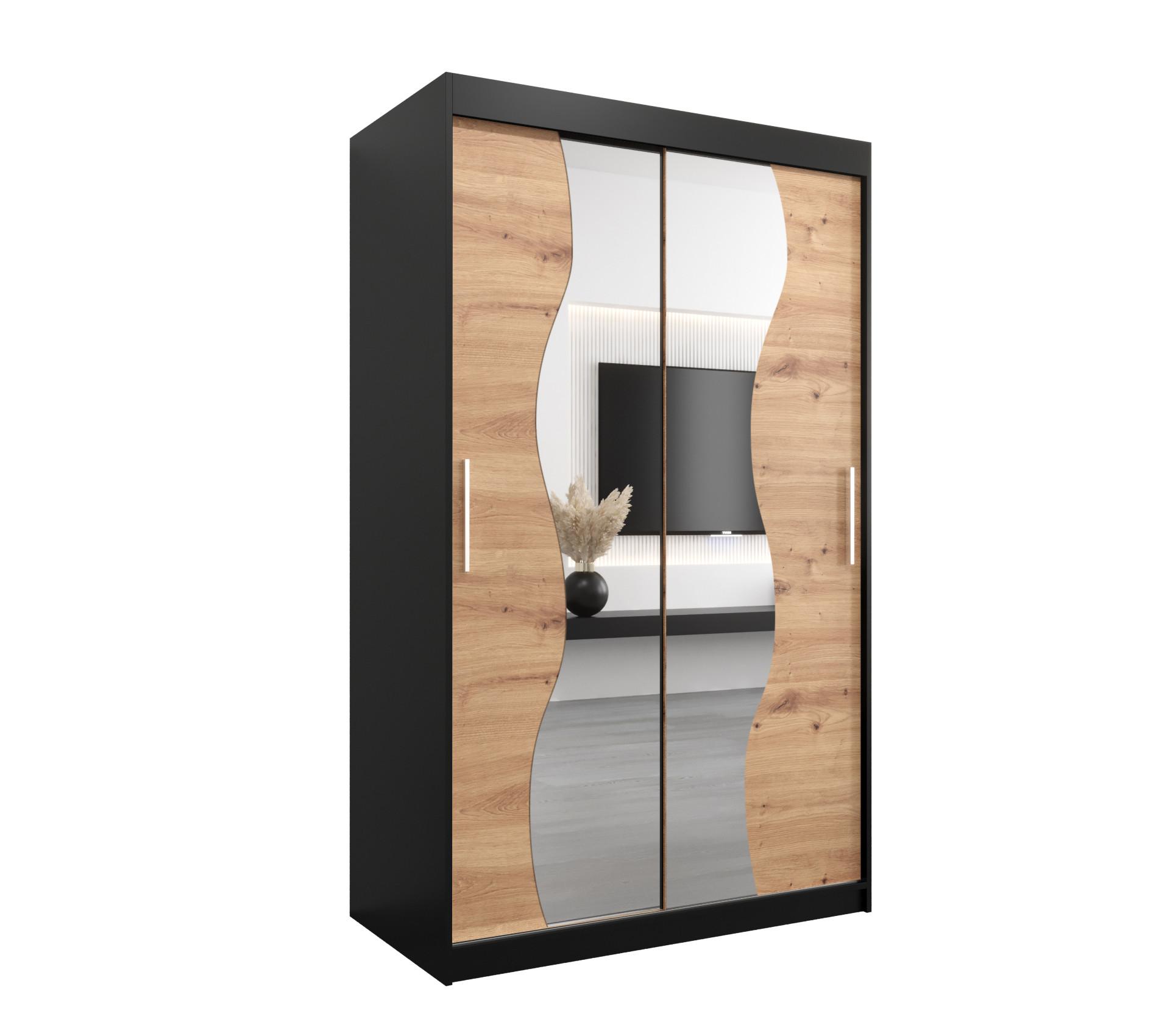 SCHWEBETÜRENSCHRANK 200/120/62 2-türig - Silberfarben/Schwarz, Holz/Kunststoff (120/200/62cm) - MÖBEL KRYSPOL