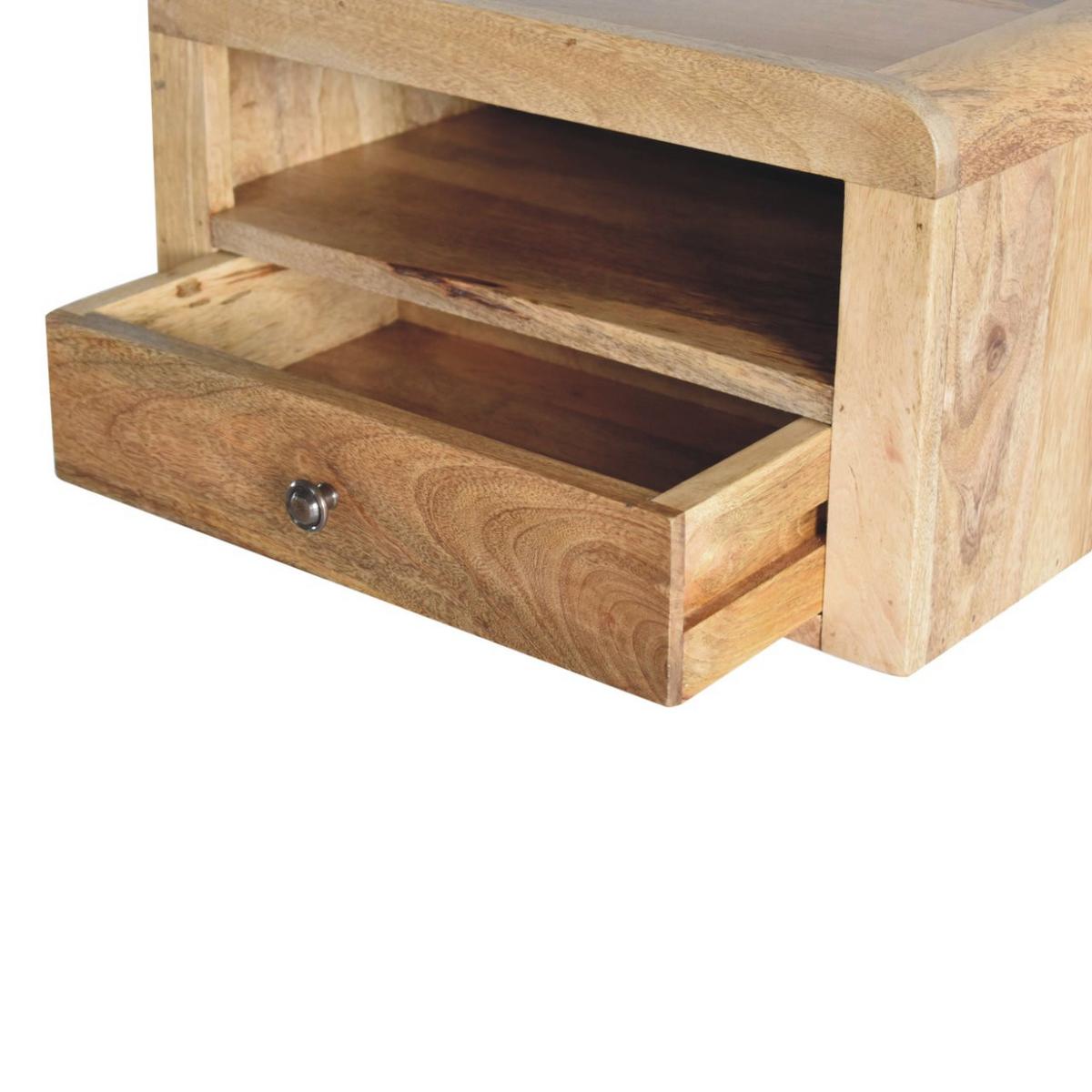 NACHTKASTEN Massiv Eichenoptik Schwebend, 1 Schublade und Offenes Regal, Beige - Beige/Messingfarben, Holz/Metall (45/25/30cm) - Artisan Furniture