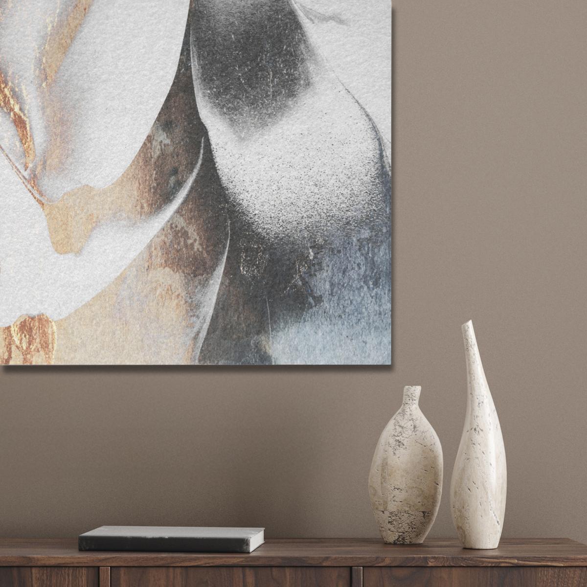 AKUSTIKBILD Luxus - Abstrakt - Gold - Weiß Gemälde 80x60 cm - Goldfarben, Kunststoff (80/60/0.9cm) - MuchoWow