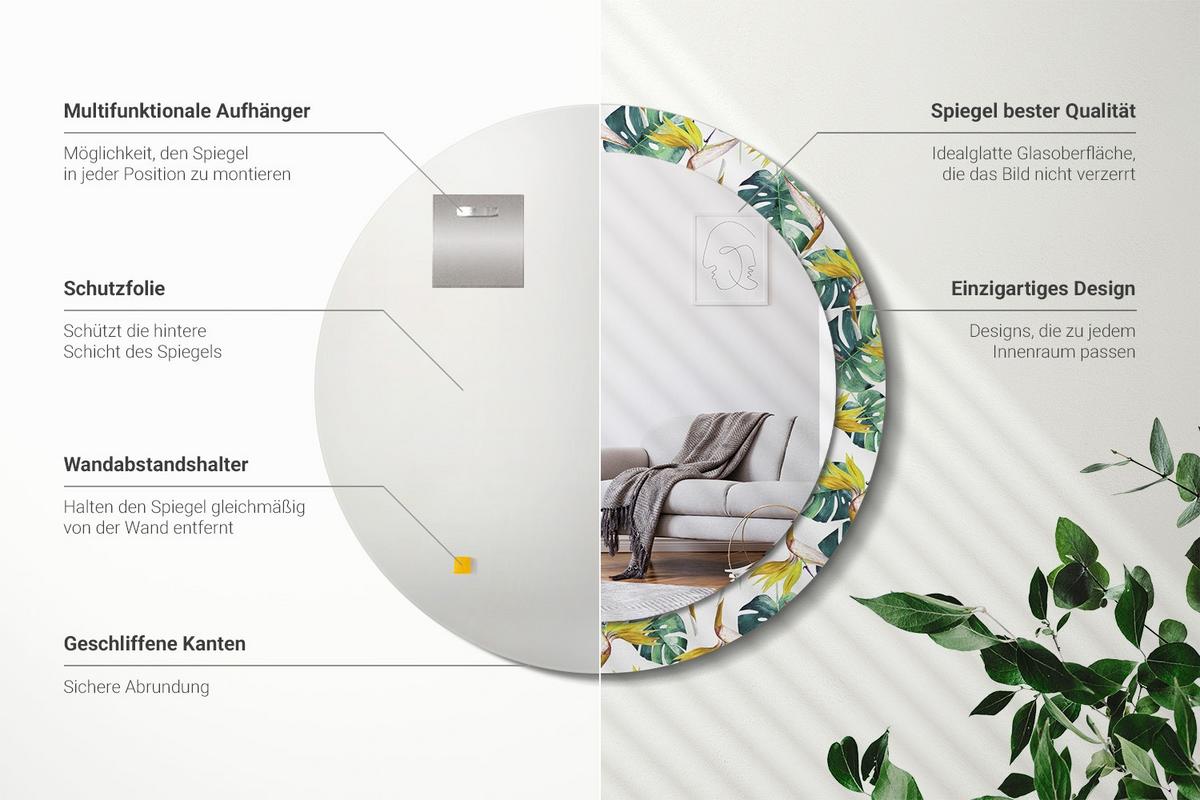 SPIEGEL Rund Ø 80 cm mit Aufdruck - Multicolor, Glas (80/80/0.4cm) - Wallfluent