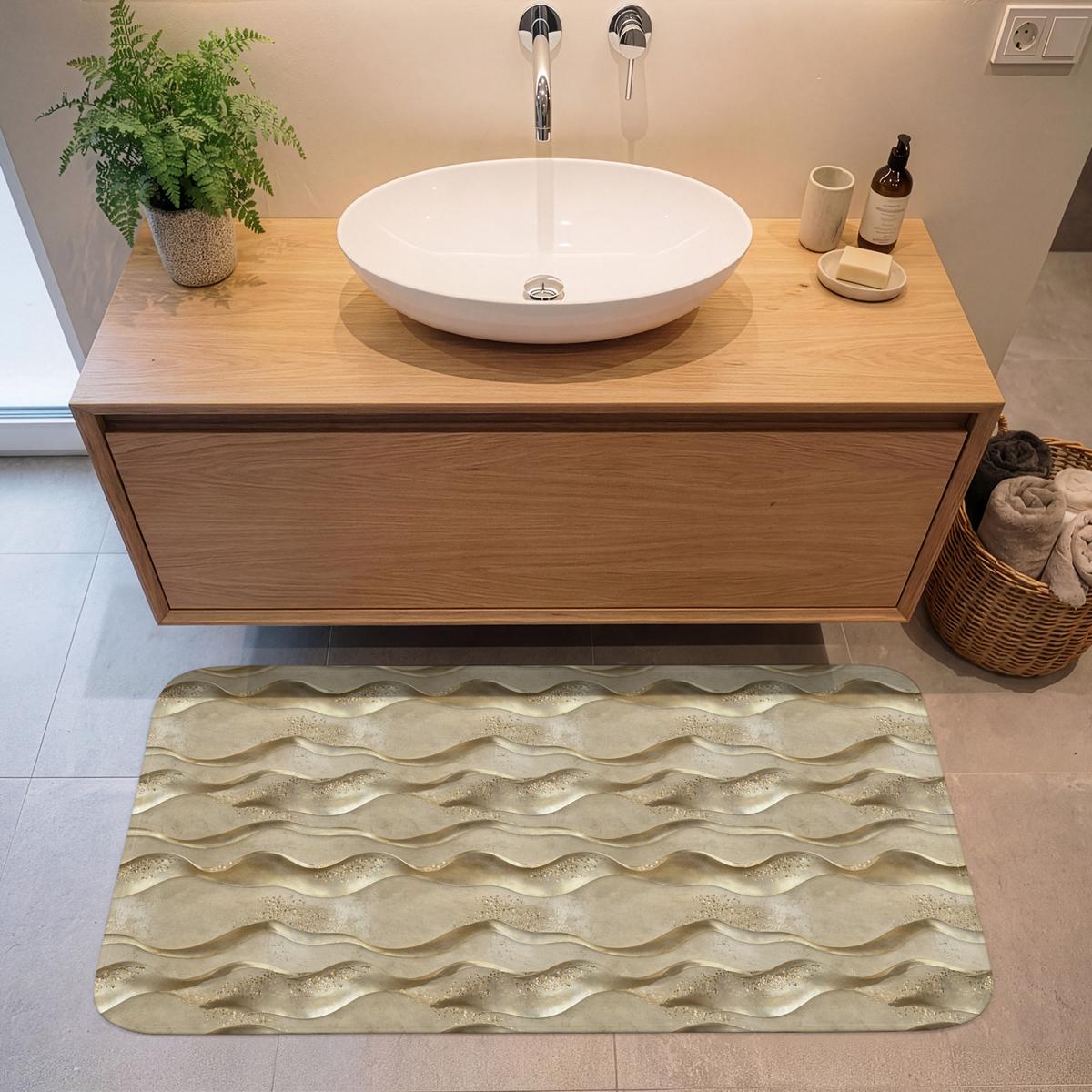 BADEMATTE Wellen - Muster - Gold 120x60 cm - Messingfarben, Textil (120/60cm) - OnlyWow