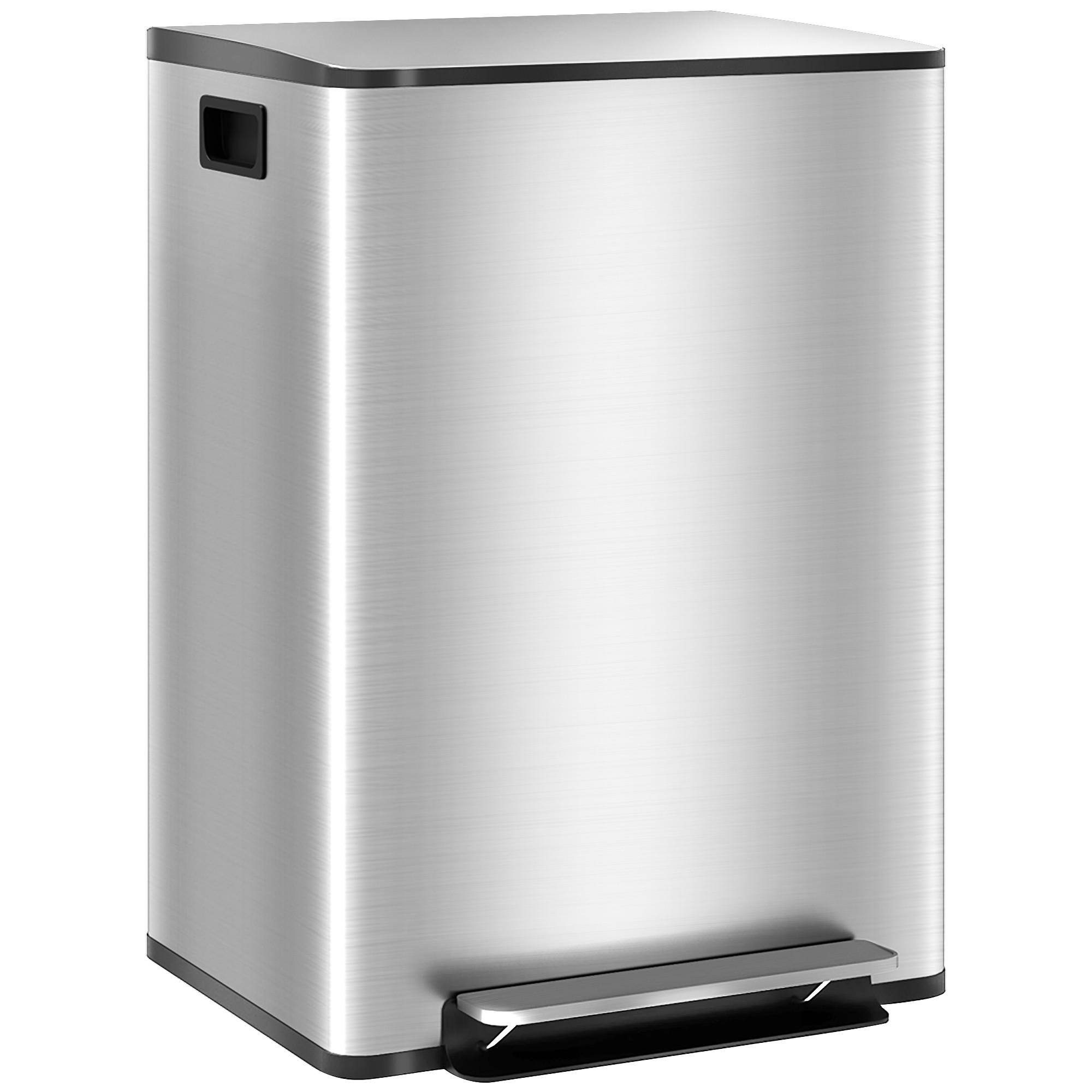 MÜLLEIMER Edelstahl Kunststoff Silber - Silberfarben, Metall (37.5/66.8/47.7cm) - HOMCOM