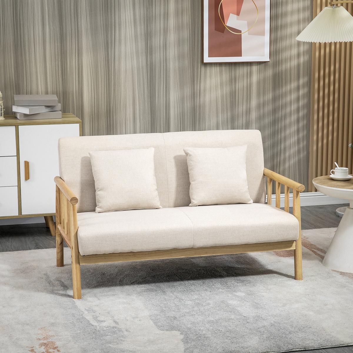 2 Sitzer Sofa, Couch mit 2 Lendenkissen, Leinenoptik für kleine Räume Beige - Beige, Kunststoff (69/74/123cm) - HOMCOM